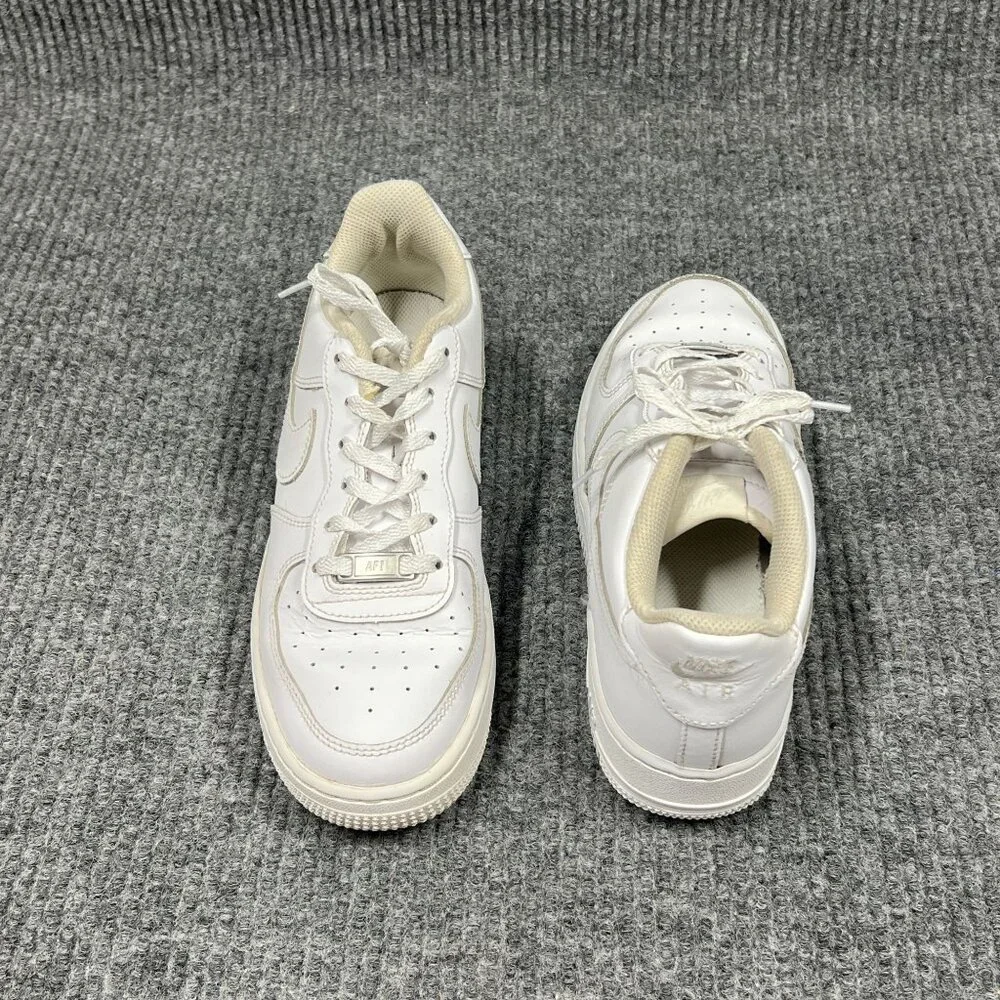 Nike Air‎ Force 1 Kids 6Y White on White Leather Sneakers Low-Top Lace-Up Shoes